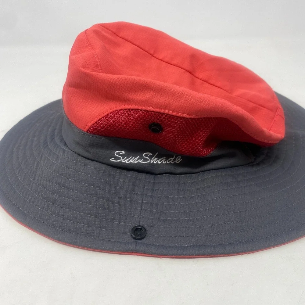 Sun Shade Boonie Hat Adjustable Foldable Bucket Ponytail Mesh Women's Pink‎